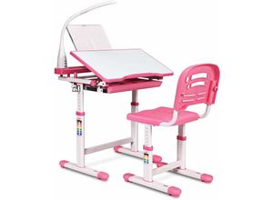 0728370804782 - Kinderschreibtisch mit Stuhl & Lampe höhenverstellbar neigungsverstellbar mit Schublade Schuelerschreibtisch Rosa - Costway