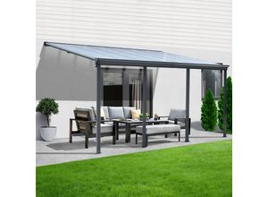 0729389813420 - Terrassenüberdachung Aluminium 618 cm als Bausatz Sichtschienen und Hohlkammerplatten Grau