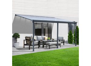 0729389813437 - Terrassenüberdachung Aluminium 557 cm als Bausatz Sichtschienen und Hohlkammerplatten Grau