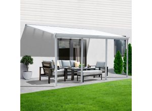 0729389813475 - Terrassenüberdachung Aluminium 618 cm als Bausatz Sichtschienen und Hohlkammerplatten Weiß