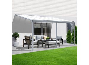 0729389813499 - Terrassenüberdachung Aluminium 495 cm als Bausatz Sichtschienen und Hohlkammerplatten Weiß