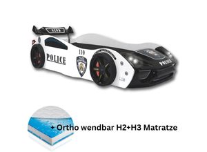 0729389814977 - Autobett Police Spielbett für Kinder 90x200 inkl Lattenrost und Ortho wendbar H2+H3 Matratze