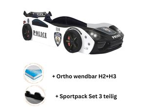 0729389815004 - Autobett Police + Sportsitze Spielbett für Kinder 90x200 inkl Lattenrost und Ortho wendbar H2+H3 Matratze