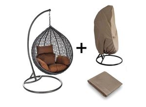 0729389819835 - Aileenstore Hängesessel RUND  Höhe 200 cm Poly-Flachrattan-Korb inkl Sitzkis