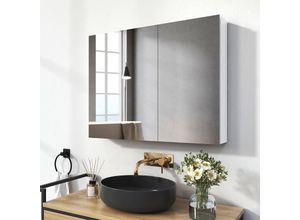 0729808417994 - Spiegelschränke 85x65cm Spiegelschrank Badschrank mit Doppelseitiger Spiegel (Weiß) - Emke