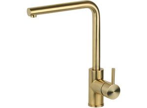 0730914524650 - Küchenspülenmischer gebürstetem goldfarbenem Edelstahl mit PVD-Beschichtung verstellbarem Auslauf Pollini Acqua Design NF0003C Gebürstetes Gold-PVD