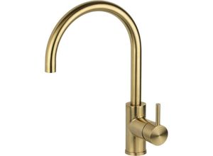 0730914524728 - Küchenmischer aus gebürstetem goldfarbenem Edelstahl PVD-Beschichtung rundem verstellbarem Auslauf Pollini Acqua Design NF0005C Gebürstetes Gold-PVD