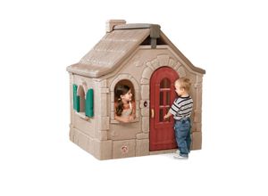 0733538795994 - Naturally Playful Storybook Cottage Spielhaus Kunststoff Spielhaus für Kinder mit Klingel und Zubehör - Braun - Step2