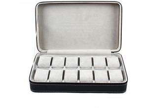 0733835505104 - Senderpick - Uhrenbox Uhrentasche Schmuckkasten Uhrenschatulle Uhrenkoffer Organizer Schmuck Display Aufbewahrungsbox Box Schwarz (12 Steckplätze)