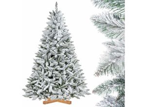 0733991222396 - Fairytrees - Weihnachtsbaum künstlich 180cm fichte mit Christbaum Holzständer Tannenbaum künstlich mit Natur-Weiss Schneeflocken Made in eu