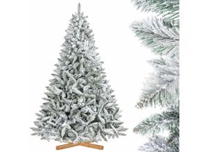 0733991222402 - Fairytrees - Weihnachtsbaum künstlich 220cm fichte mit Christbaum Holzständer Tannenbaum künstlich mit Natur-Weiss Schneeflocken Made in eu