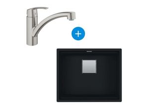 0734077013549 - Set Kubus Unterbauspüle 56x46cm Fragranit+ Mattschwarz + Grohe SuperSteel Einhebelmischer - Franke