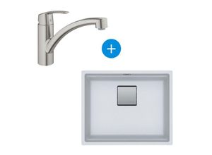 0734077013570 - Kubus Set Unterbauspüle 56x46cm Fragranit+ Eisweiß + Grohe Einhebelmischer SuperSteel (1250512506-DC1) - Franke