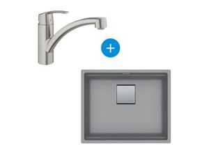 0734077013587 - Kubus Set Unterbauspüle 56x46cm Fragranit+ Steingrau + Grohe Einhebelmischer SuperSteel (1250512507-DC1) - Franke