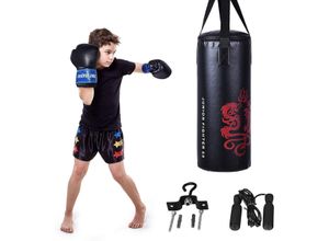 0736542229998 - 10KG Boxsack-Set mit 8oz Boxhandschuhen und Springseil Punchingsack Punching Bag Boxing inkl Deckenhaken zur Montage - Costway