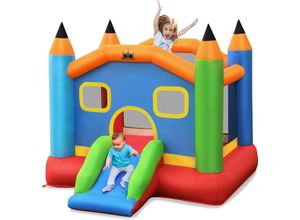 0736542230048 - Hüpfburg mit Rutsche Springburg Aufblasbares Trampolin Spielburg Outdoor Bouncer inkl Tragetasche Pfaehlen Reparaturset 273x273x228cm - Costway