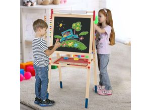 0736542232295 - Goplus - Staffelei für Kinder Spieltafel Zweiseitiges Zeichenbrett inkl Whiteboard und Kreidetafel mit Verstellbarem Staender Malpapier Farbbecher