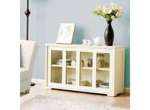 0736542234077 - Sideboard Küchenschrank Anrichte-Schrank Badkommode Beistellschrank Standschrank Mehrzweckschrank mit Schiebetüren (Beige) - Goplus