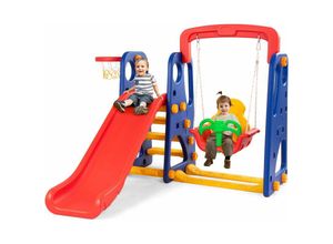 0736542241136 - 3-in-1 Kinder Spielplatz Kinderrutsche Schaukel und Basketballkorb aus hdpe mit Haltegriffen rutschfeste Leiter mit Abgerundeten Ecken für Baby