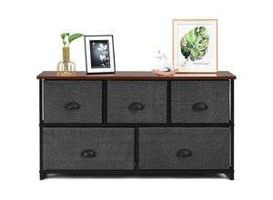 0736542241457 - Goplus - Stoff Schubladenschrank Kommode mit Koerben Sideboard mit 5 Schubladen Korbregal mit Robuster Metallrahmen Abnehmbare Stoffschubladen