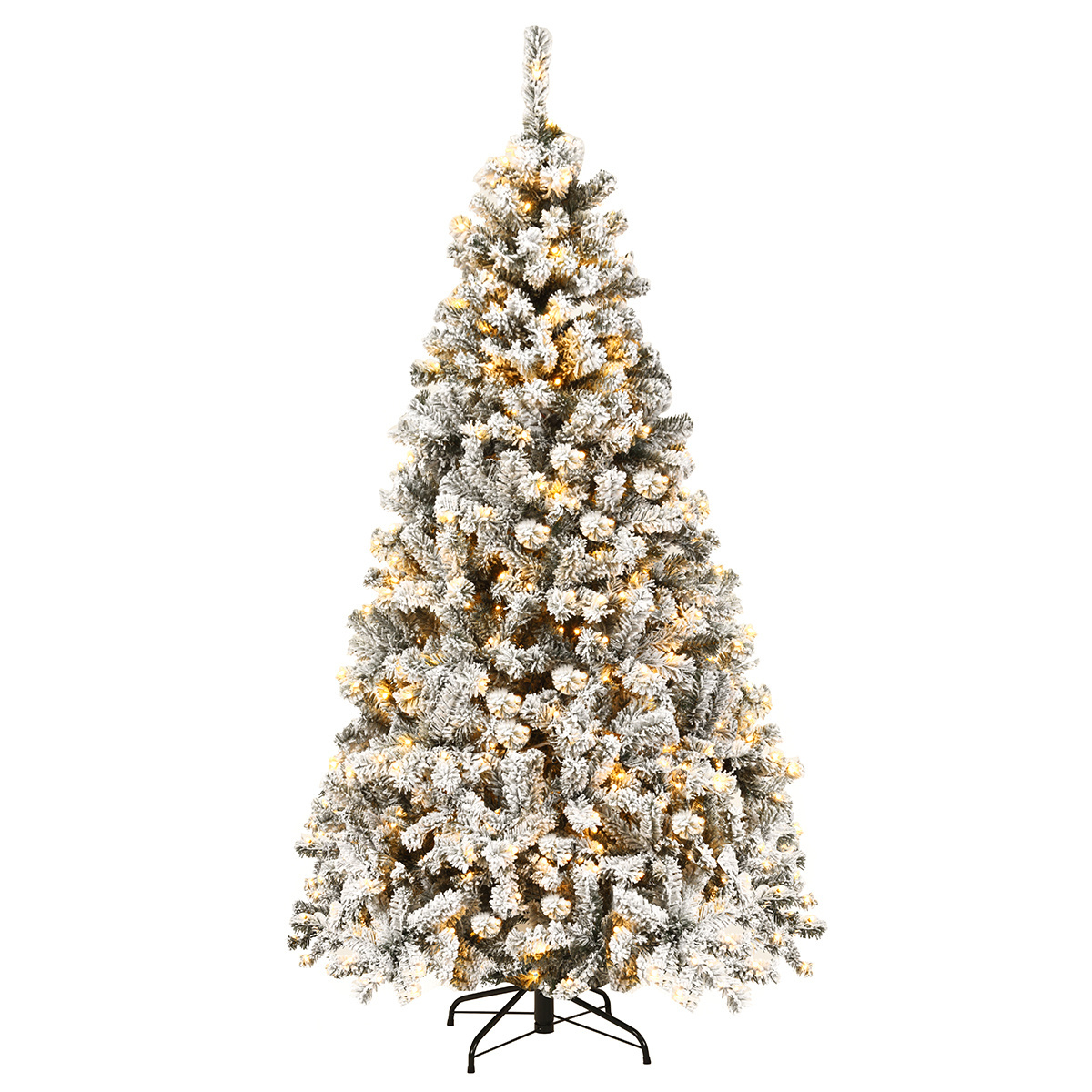 0736542242799 - Costway 180 cm Weihnachtsbaum mit Schnee Premium PVC Nadeln mit LED Lichtern Kunstbaum Weihnachten