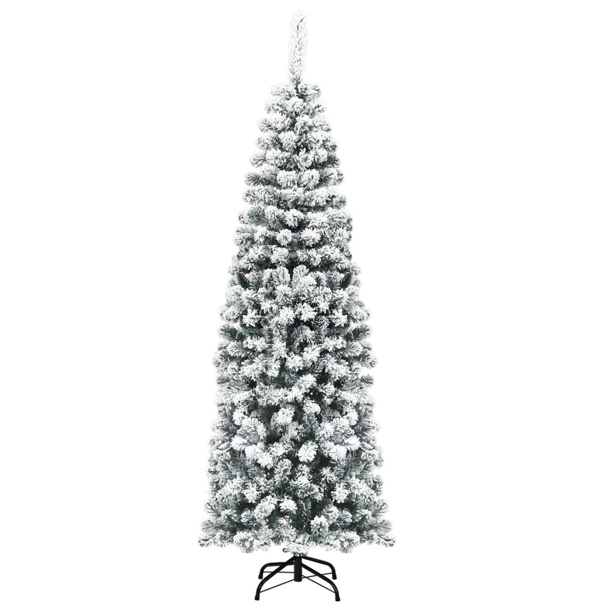 0736542242829 - Costway 180 cm Bleistift Weihnachtsbaum mit Schnee künstliche Fichte mit Metallständer grün + weiß