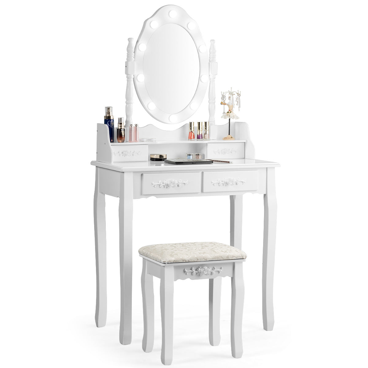 0736542243406 - Coast Classic Dressing Table Set met ontlasting LED -bol Cosmetisch 75 x 40 x 146 cm wit