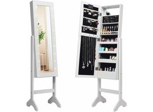 0736542256659 - 18 LED-Schmuckschrank neigungsverstellbar Schmuckregal mit Ganzkoerperspiegel und kleinem Schminkspiegel Schmuck Spiegelschrank fuer Makeup Weiss