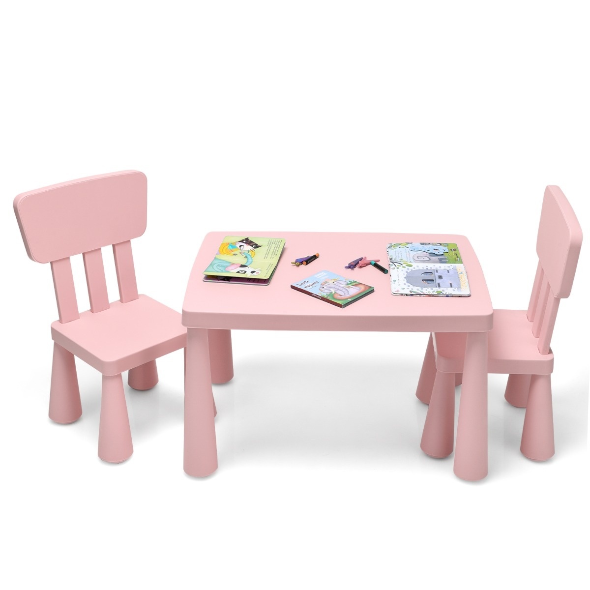 0736542259513 - Kindertisch und 2 Stühle 3 TLG Sitzgelegenheiten für Kinder Set Rosa