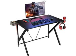 0736542259780 - Costway - Gaming Tisch K-foermiger Computertisch pc Tisch Schreibtisch mit Getraenkehalter Kopfhoerer Haken und Videoablage 115x73cm