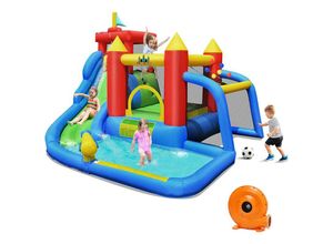 0736542269659 - 7 in 1 Hüpfburg + 450W Geblaese Kombination mit Wasserrutsche Aufblasbares Springburg Hüpfschloss Outdoor Bouncer Spielpool Luftgeblaese inkl