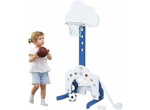 0736542272116 - Goplus - 3-in-1 Kinder Spielplatz Basketballkorb & Fussballtor & Golfspiel Hoehenverstellbarer Basketballstaender inkl Basketball Fussball &