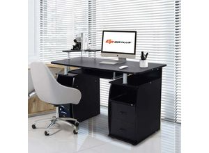 0736542272895 - Goplus - Computertisch Schreibtisch Bürotisch mit Tastaturauszug Arbeitstisch PC-Tisch mit Schubladen 120x55x76cm (Schwarz)