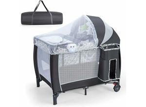 0736542272925 - Klappbares Reisebett auf Rollen Babybett mit Wickelauflage und Matraze Kinderbett mit Spielbogen und Spieluhr inkl Tragtasche abnehmbarem