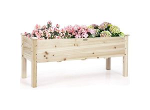 0736542285086 - Goplus - Blumenbeet aus Massivholz Hochbeet mit Ablaufloechern Hoch Blumenkasten Grosser Blumentrog Frei Stehend mit 100kg Belastbar für Garten