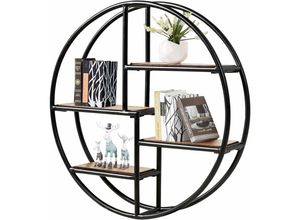 0736542285741 - Rundes Wandregal Haengeregal mit 4 Boeden Schweberegal aus Holz & Metall im Industrie Design Wanddeko für Schlafzimmer Wohnzimmer Flur Büro Hotel