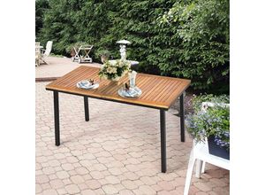 0736542294859 - Gartentisch mit Schirmloch Akazienholz Terrassentisch  Esstisch Rechteckig Metallrahmen für 6-8 Personen 140x75x76cm - Costway