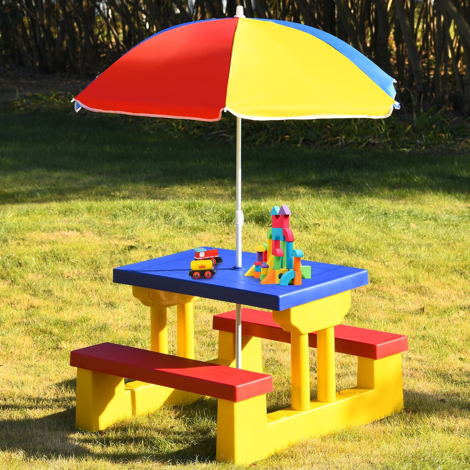 0736542306354 - Childrens Seating Group Kindertisch Picknickbank mit Sonnenschirm