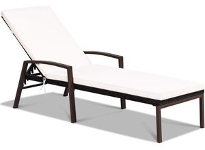 0736542306378 - Costway Terrasse Ratchlinge Outdoor-Liege mit Kissen und Armlehne mit verstellbarer Rückenlehne Weiß + Braun