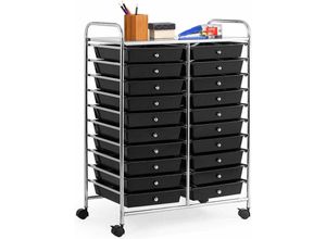 0736542306507 - Rollwagen mit Schubladen Rollcontainer Badrollwagen Badtrolley Badregal mit 20 stapelbaren Schubladen Metallgestell Beistellwagen Schwarz - Costway