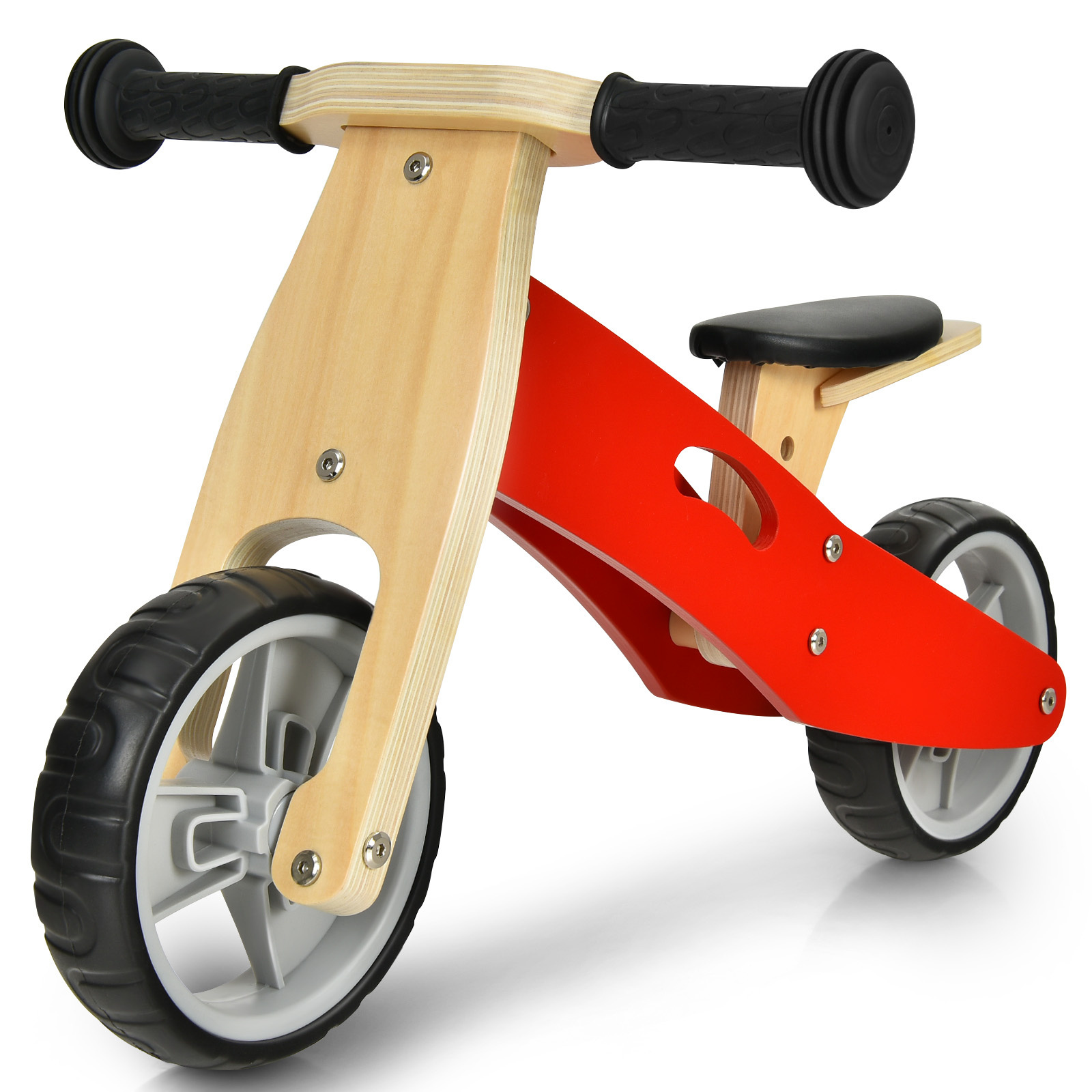 0736542306514 - Costway 2-in-1 Holz Balance Fahrrad und Dreirad Kleinkind Fahrrad ohne Pedale mit verstellbarem Sitz rot + Natur