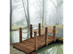 0736542306842 - Costway - Holzbrücke mit Gelaender Gartenbrücke Teichbrücke Zierbrücke belastbar bis 180kg Dekobrücke für Garten Teich Bach Bauernhof 151x67x55