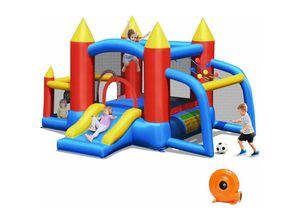 0736542308006 - Hüpfburg + 450W Geblaese Springburg Hüpfschloss Outdoor Bouncer mit Rutsche 60 Ozeanbaelle Fussballtor 2 Dartpfeile Tragetasche Pfaehle