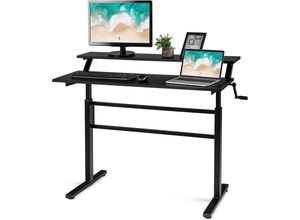 0736542320695 - Costway - hoehenverstellbarer Schreibtisch 88-126 cm mit Regal mit Handkurbel Stehtisch Sitz-Steh-Schreibtisch ergonomisch Computertisch Schwarz