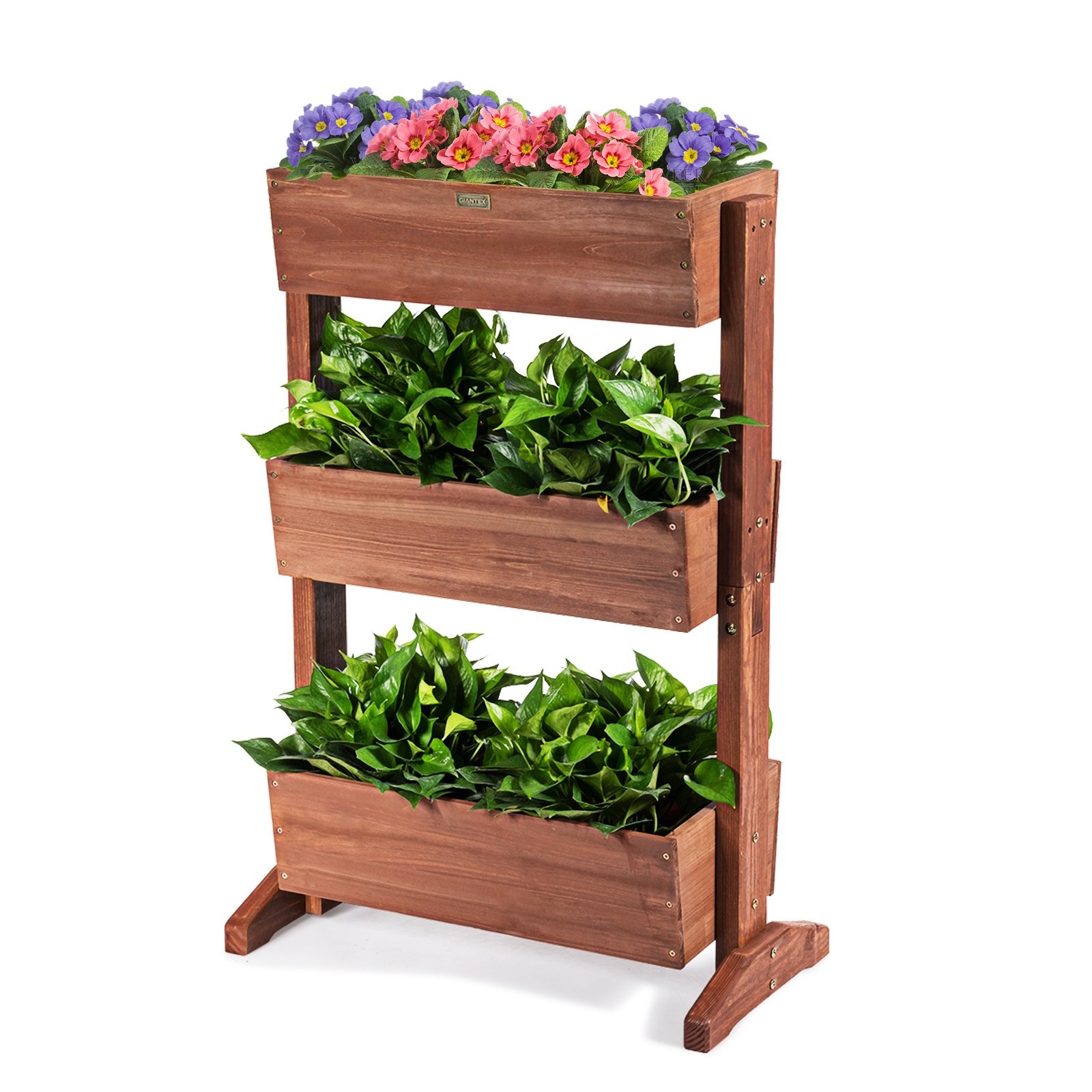 0736542321043 - 3-stufiges Holzblumenregal Blumenständer 3-stufiges Hochbeet Blumenstufen 71 x 38 x 105 cm braun