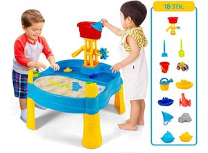 0736542322071 - Costway - 2-in-1 Sand- und Wasserspieltisch mit Schirmloch 18 teiliger Sandkastentisch für Kinder Kinderspieltisch Strandspielzeug-Set Sandkasten