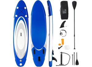 0736542322385 - aufblasbares Paddleboard mit verstellbarem Paddel tragbares SUP - Board 335 x 80 x 15 cm blau + weiß