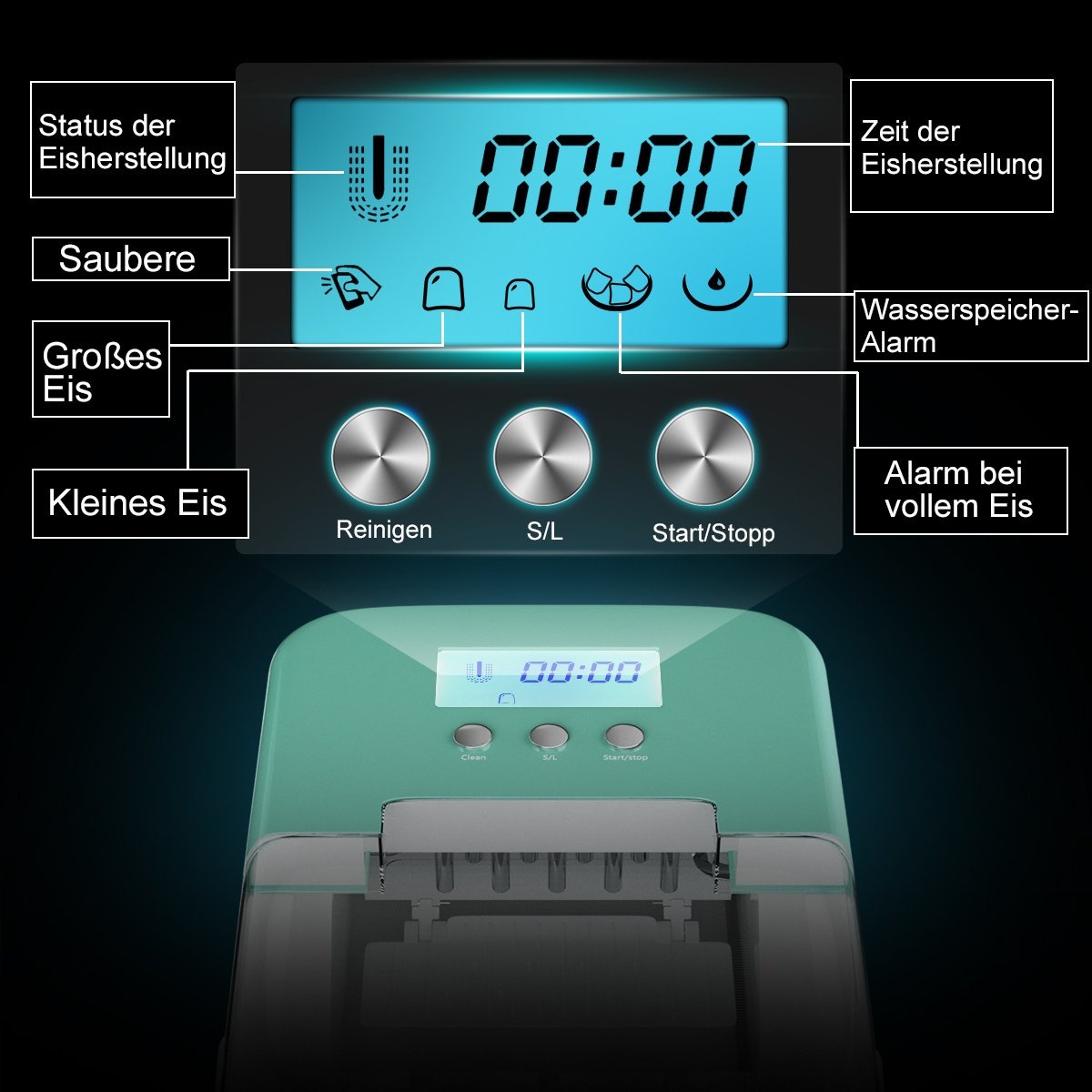 0736542322675 - Eiswürfelmaschine Eismaschine Eismaschine Eiswürfelbecher inklusive Eiswürfelschaufel Eiswürfel grün