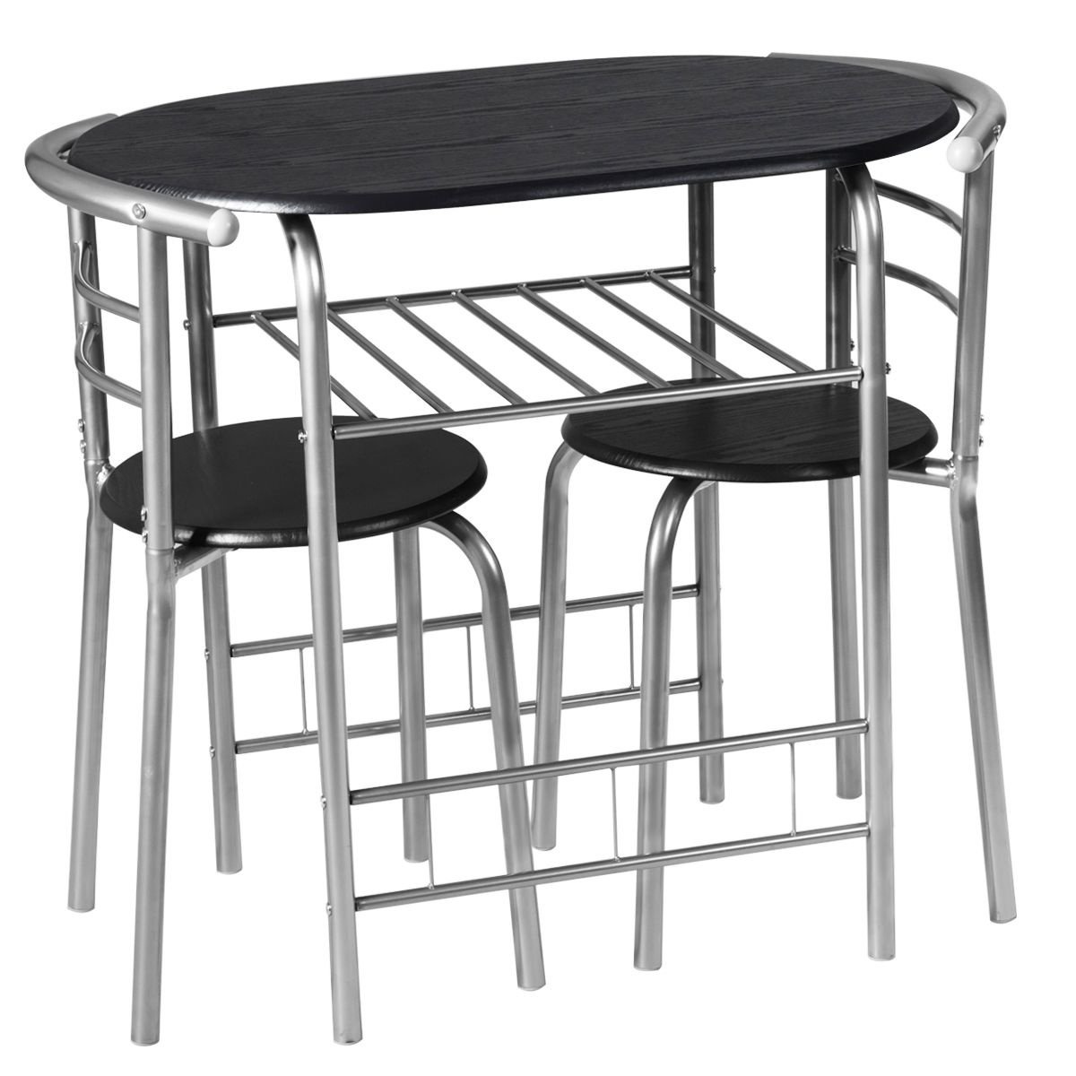 0736542323245 - Costway Bistrotisch mit 2 Stühlen - Modern - Schwarz Silber