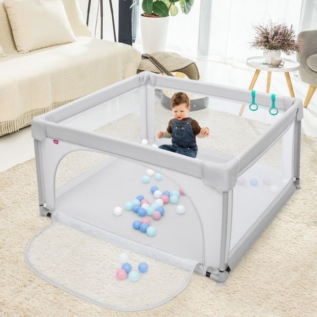 0736542323313 - 120 x 120cm Baby Laufstall mit 50 Spielbaellen Laufgitter mit atmungsaktivem Netz und Reissverschluss Krabbelgitter mit Tür Laufgitterzelt für